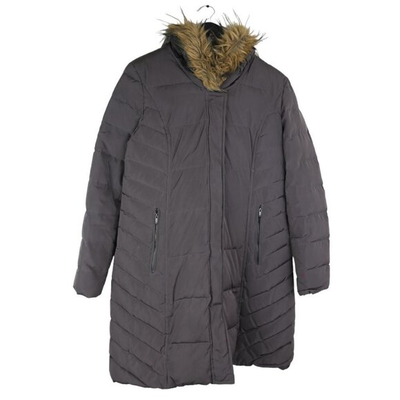 COLE HAAN Quilted Faux Fur Trim Hooded Down Puffer Coat Size Large - Picture 1 of 9